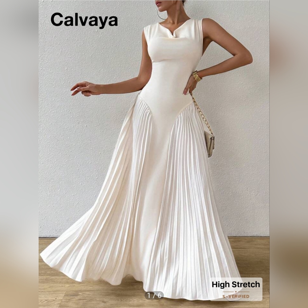 Cream One Shoulder Pleated A-line Dress